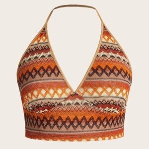 Orange and Brown Patterned Crop Top